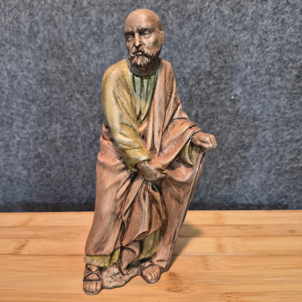 Vintage 1970 Hand painted Religious Figurine St Peter Catholic Statue Handmade